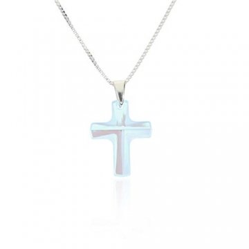 Kinderkette 925 Silber mit Swarovski Elements Kreuz Anhänger zur Kommunion oder als Erstkommunion Geschenk, Glücksbringer oder Geschenke zur Geburt. - 1