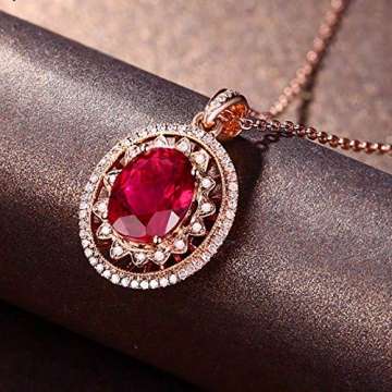 KnBoB Halskette Oval Anhänger Diamant-Halskette Rose Gold-2ct mit 2ct Rot Rubellite Halskette für Damen 18K Gold - 2