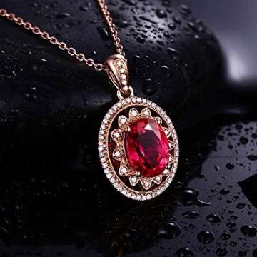 KnBoB Halskette Oval Anhänger Diamant-Halskette Rose Gold-2ct mit 2ct Rot Rubellite Halskette für Damen 18K Gold - 3