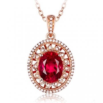 KnBoB Halskette Oval Anhänger Diamant-Halskette Rose Gold-2ct mit 2ct Rot Rubellite Halskette für Damen 18K Gold - 1