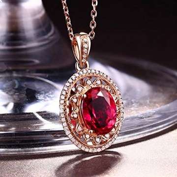 KnBoB Halskette Oval Anhänger Diamant-Halskette Rose Gold-2ct mit 2ct Rot Rubellite Halskette für Damen 18K Gold - 6