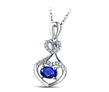 KnSam 18 K Gold Damen Halskette In Gold Damen Kette 18Karat Saphir Doppelherz Diamant Mit 2Ct Sapphire Blau - 2