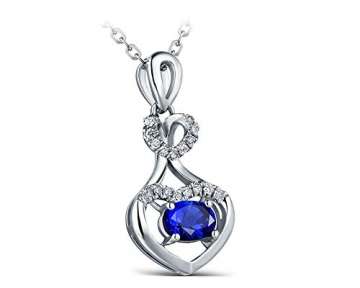 KnSam 18 K Gold Damen Halskette In Gold Damen Kette 18Karat Saphir Doppelherz Diamant Mit 2Ct Sapphire Blau - 3