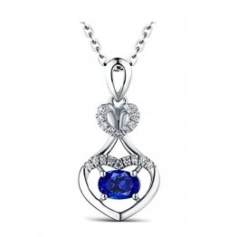 KnSam 18 K Gold Damen Halskette In Gold Damen Kette 18Karat Saphir Doppelherz Diamant Mit 2Ct Sapphire Blau - 1