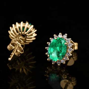 KnSam 18 K Gold Damen Ohrringe Rosegold Echt Ohrringe Damen Rosegold Ovaler Smaragd Mit Diamant Mit 3.5Ct Emerald Gold - 2
