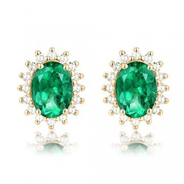 KnSam 18 K Gold Damen Ohrringe Rosegold Echt Ohrringe Damen Rosegold Ovaler Smaragd Mit Diamant Mit 3.5Ct Emerald Gold - 1