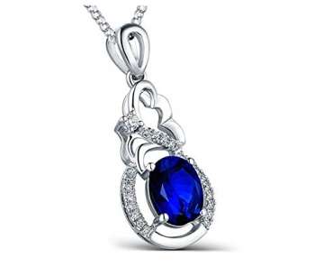 KnSam 18 K Gold Gold Halskette 750 Gold Kette Echt Saphir Oval Flower Diamond Mit 3.37Ct Sapphire Blau - 4