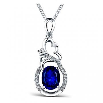 KnSam 18 K Gold Gold Halskette 750 Gold Kette Echt Saphir Oval Flower Diamond Mit 3.37Ct Sapphire Blau - 1