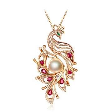 KnSam 18 K Gold Kette Gold Anhänger Halskette Gold 750 Ruby Diamond Phoenix Shape Mit Perle Mit 18Ct Ruby Rot - 1