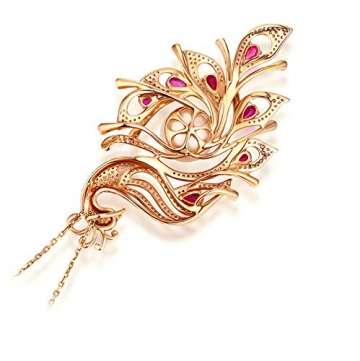 KnSam 18 K Gold Kette Gold Anhänger Halskette Gold 750 Ruby Diamond Phoenix Shape Mit Perle Mit 18Ct Ruby Rot - 5