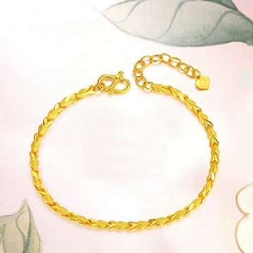 KnSam Armband Gold 750 Armband Gold Echt 750 Gelb Gold 17cm Bis 23cm Verstellbar Nähende Herz Sandstrahlen Polieren Gold Armband - 2