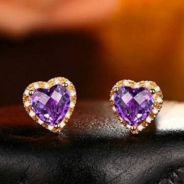 Knsam Ohrringe Damen Hängend Gold Ohrringe Gold 750 18K Echt Herz Natürlichen 1.5 Karat Amethyst 0.078 Karat Diamant Lila - 2