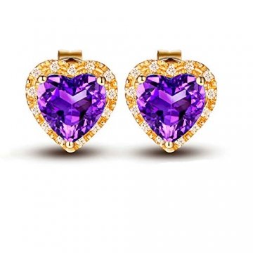 Knsam Ohrringe Damen Hängend Gold Ohrringe Gold 750 18K Echt Herz Natürlichen 1.5 Karat Amethyst 0.078 Karat Diamant Lila - 1