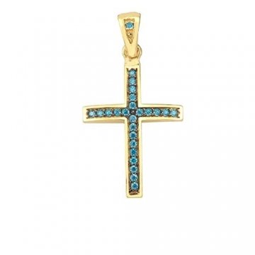 Kreuz Anhänger Gold 585 mit Goldkette 45cm - 50cm Gelbgold 14 Karat Halskette mit Blauen Zirkonia Steinen - 1