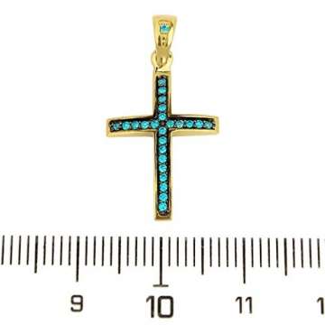 Kreuz Anhänger Gold 585 mit Goldkette 45cm - 50cm Gelbgold 14 Karat Halskette mit Blauen Zirkonia Steinen - 5