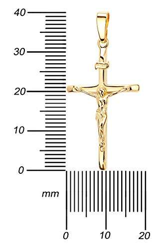 Kreuz-Anhänger Goldkreuz Jesus Christus mit INRI-Gravur für Damen, Herren und Kinder als Kettenanhänger 585 Gold 14 Karat mit Panzer-Kette vergoldet + Schmuck-Etui - 2