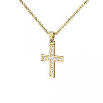Kreuz Kette Gold 333 mit Zirkonia +GRATIS Etui+ Kinder Echt-Gold Kreuzkette Stein wie Diamant Kreuz-Anhänger Goldkette Kommunion Konfirmation Taufkette Mädchen Jungen Goldanhänger Gelbgold FF426 - 5