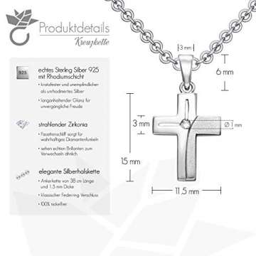 Kreuz Kette Kommunion Mädchen Kreuz Kette Konfirmation Mädchen Silber 925 mit Zirkonia GRATIS ETUI Silber Kreuzkette mit Stein Kreuz-Anhänger Kommunion Konfirmation Taufkette FF528 SS925ZIFA45 - 4