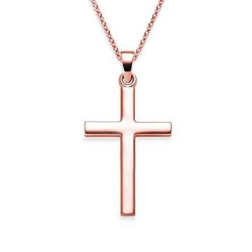 Kreuz Kette Rosegold (Silber 925 hochwertig vergoldet) + Luxusetui + Goldanhänger echt Silber Kreuzkette Rosegold ohne Stein Kreuzanhänger Anhänger Kommunion Konfirmation Taufkette FF526 VGRS45 - 3