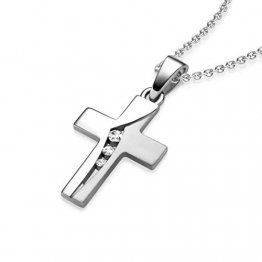 Kreuz Kette Silber 925 mit Zirkonia + inkl. Luxusetui + echt Silber Kreuzkette mit Stein wie Diamant Kreuz-Anhänger Kommunion Konfirmation Taufe Taufkette Mädchen Kinder Baby kleine Geschenke FF429 - 1