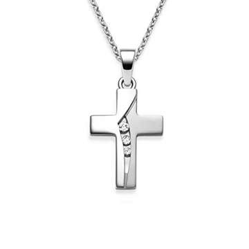 Kreuz Kette Silber 925 mit Zirkonia + inkl. Luxusetui + echt Silber Kreuzkette mit Stein wie Diamant Kreuz-Anhänger Kommunion Konfirmation Taufe Taufkette Mädchen Kinder Baby kleine Geschenke FF429 - 6