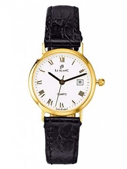 Le Blanc Damen Analog Uhr in 585 Gold (14 Karat) mit Armband in Schwarz aus Leder - 1