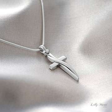 LillyMarie Damen Silberkette Silber 925 Kreuz-Anhänger Längen-verstellbar Hochwertiges Etui aus Holz Frauen Geschenk - 6
