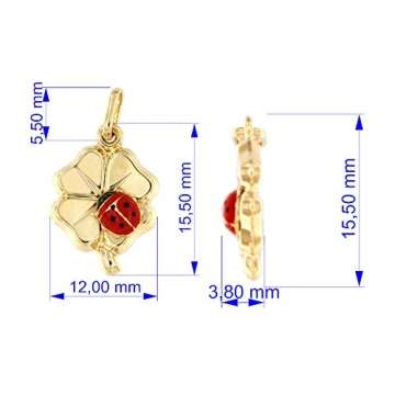Lucchetta Damen-Halskette Gelbgold 585 Anhänger vierblättrige Kleeblatt Marienkäfer Glücksbringer - 42cm - 3
