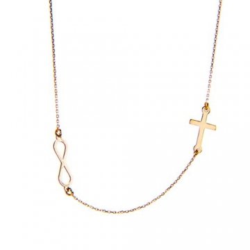 Lumarigold Goldene Damen Halskette 585 14k Gold Gelbgold Kette mit Anhänger Kreuz Unendlichkeit Infinity Gravur - 1