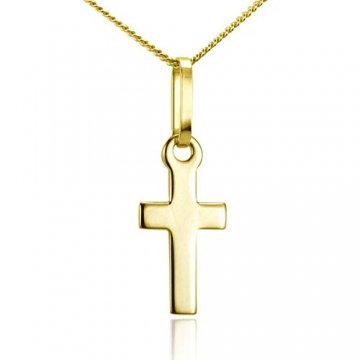 Materia Damen Kreuzkette klein aus 375 Gold - 9 Karat Goldkette mit Kreuz Anhänger 1,23g / 42cm in Etui gka-1 - 1