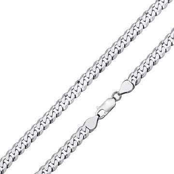 MATERIA Herren Panzerkette Silber 925 6mm flach rhodiniert - 60cm Männer Halskette Kette 8-fach diamantiert massiv mit Box K79-60 cm - 1