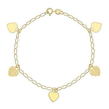 Miore Charm Armband Damen Panzerkette Weit mit Anhängern Herzen Gelbgold 14 Karat / 585 Gold, Länge 19 cm Schmuck - 2