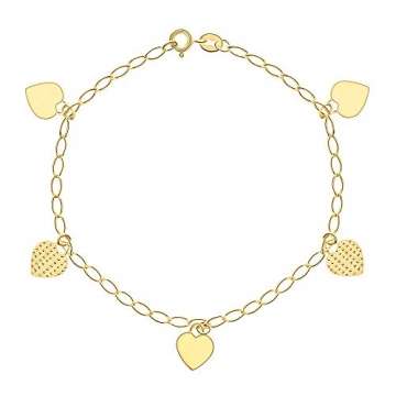 Miore Charm Armband Damen Panzerkette Weit mit Anhängern Herzen Gelbgold 14 Karat / 585 Gold, Länge 19 cm Schmuck - 2