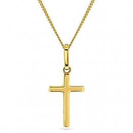 Miore Kette Damen Halskette mit Anhänger Kreuz aus Gelbgold 9 Karat / 375 Gold, Halsschmuck 45 cm - 1