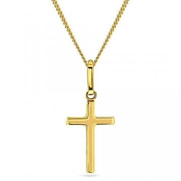 Miore Kette Damen Halskette mit Anhänger Kreuz aus Gelbgold 9 Karat / 375 Gold, Halsschmuck 45 cm - 1