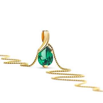 Miore Kette Damen Halskette mit tropfen Anhänger Edelstein/Geburtsstein Smaragd in grün Kette aus Gelbgold 9 Karat / 375 Gold, Halsschmuck 45 cm lang - 2