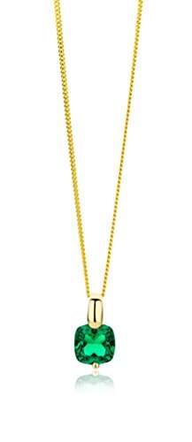 Miore Kette Damen Halskette mit viereckigen Anhänger Edelstein/Geburtsstein Smaragd in grün Kette aus Gelbgold 9 Karat / 375 Gold, Halsschmuck 45 cm lang - 2