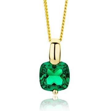 Miore Kette Damen Halskette mit viereckigen Anhänger Edelstein/Geburtsstein Smaragd in grün Kette aus Gelbgold 9 Karat / 375 Gold, Halsschmuck 45 cm lang - 1