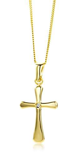 Miore Kette - Halskette Damen Kette mit Kreuz Gelbgold 9 Karat / 375 Gold Diamant Brilliant 45 cm - 4