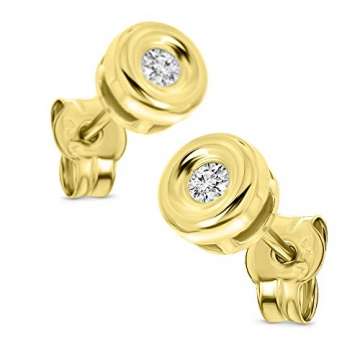 Miore Ohrringe Damen 0.10 Ct Solitär Diamant runde Ohrstecker aus Gelbgold 18 Karat / 750 Gold, Ohrschmuck - 2