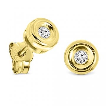 Miore Ohrringe Damen 0.10 Ct Solitär Diamant runde Ohrstecker aus Gelbgold 18 Karat / 750 Gold, Ohrschmuck - 1