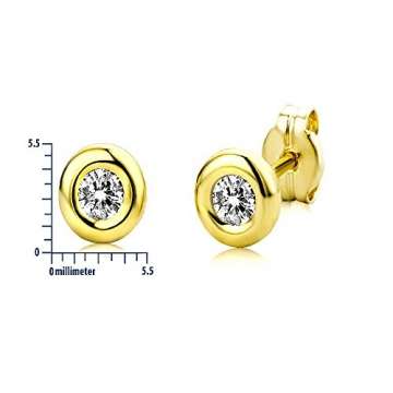 Miore Ohrringe Damen runde Ohrstecker mit Solitär Zirkonia Steine aus Gelbgold/Weißgold 9 Karat / 375 Gold, Ohrschmuck (Gelbgold) - 4