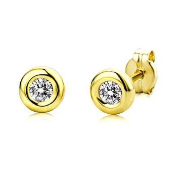 Miore Ohrringe Damen runde Ohrstecker mit Solitär Zirkonia Steine aus Gelbgold/Weißgold 9 Karat / 375 Gold, Ohrschmuck (Gelbgold) - 1