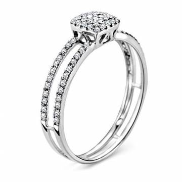 Miore Ring Damen Diamant Pavé Verlobungsring doppelreihig Weißgold 9 Karat / 375 Gold Diamanten Brillanten 0.24 Ct, Schmuck - 2