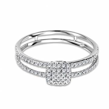 Miore Ring Damen Diamant Pavé Verlobungsring doppelreihig Weißgold 9 Karat / 375 Gold Diamanten Brillanten 0.24 Ct, Schmuck - 4