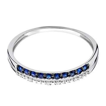 Miore Ring Damen doppelreihiger Diamant Ewigkeitsring Weißgold 9 Karat / 375 Gold mit Edelsteine blauer Saphir 0.19 Ct und Diamanten Brillanten, Schmuck - 2