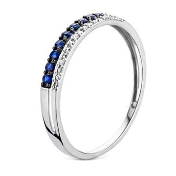 Miore Ring Damen doppelreihiger Diamant Ewigkeitsring Weißgold 9 Karat / 375 Gold mit Edelsteine blauer Saphir 0.19 Ct und Diamanten Brillanten, Schmuck - 5