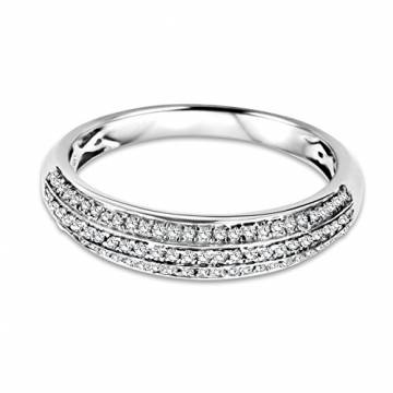 Miore Ring Damen mehrreihiger Diamant Pavé Ehering Weißgold 9 Karat / 375 Gold Diamanten Brillanten 0.23 Ct, Schmuck - 4