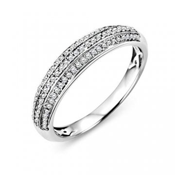 Miore Ring Damen mehrreihiger Diamant Pavé Ehering Weißgold 9 Karat / 375 Gold Diamanten Brillanten 0.23 Ct, Schmuck - 1
