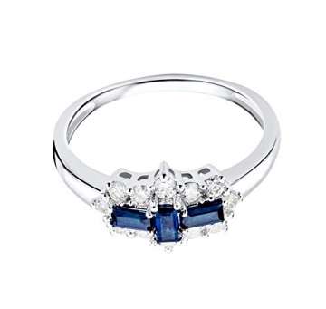 Miore Ring Damen Saphir und Diamant Verlobungsring Weißgold 9 Karat / 375 Gold mit blauer Saphir 0.62 Ct und Diamanten Brillanten 0.35 Ct, Schmuck - 2